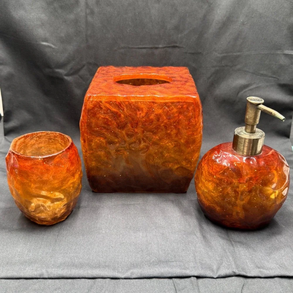 Manor Hill Sierra Copper 3 Pc Bathroom Set Tissue Box Cover Soap Pump Tumbler